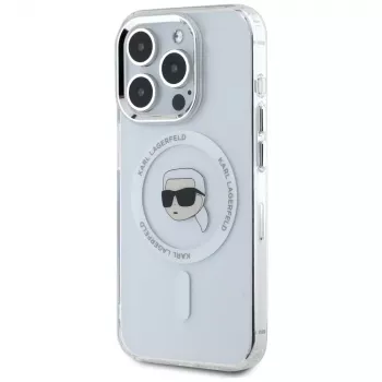 Coque MagSafe KARL LAGERFELD IML Metal Karl Head pour Apple iPhone 15 Pro, blanche