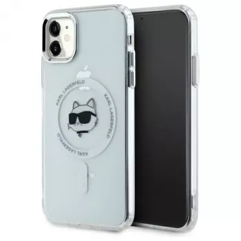Coque rigide Karl Lagerfeld KLHMN61HLSCHH iPhone 11 / Xr 6,1 inch blanche IML Metal Choupette Head MagSafe