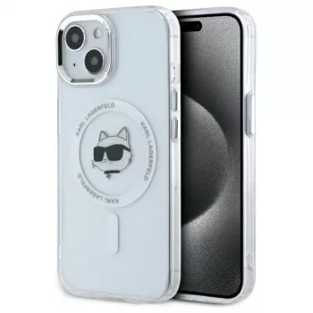 Coque rigide Karl Lagerfeld KLHMP15SHLSCHH iPhone 15 6,1 inch blanche IML Metal Choupette Head MagSafe