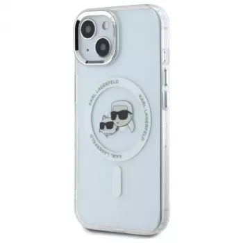 Coque rigide Karl Lagerfeld KLHMP14SHLSKCH pour Apple iPhone 14 6,1 inch blanche IML Metal Karl & Choupette Head MagSafe