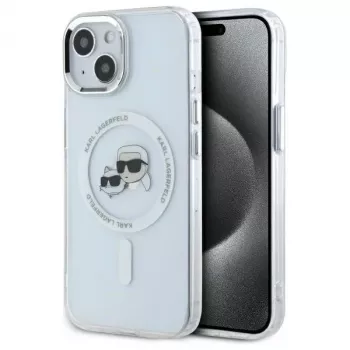 Coque rigide Karl Lagerfeld KLHMP15SHLSKCH pour Apple iPhone 15 6,1 inch blanche Karl & Choupette Head MagSafe