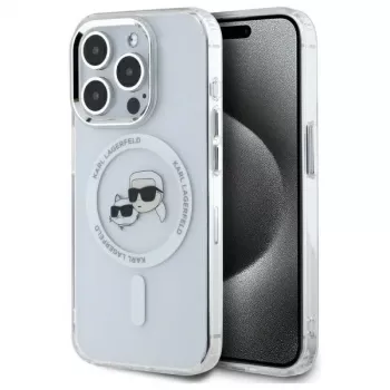 Coque rigide Karl Lagerfeld KLHMP15LHLSKCH iPhone 15 Pro 6,1 inch IML Metal Karl & Choupette Head MagSafe blanche