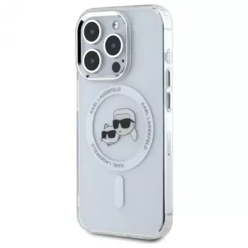 Karl Lagerfeld KLHMP15XHLSKCH Coque rigide IML Metal Karl & Choupette Head MagSafe pour iPhone 15 Pro Max 6,7 pouces blanche
