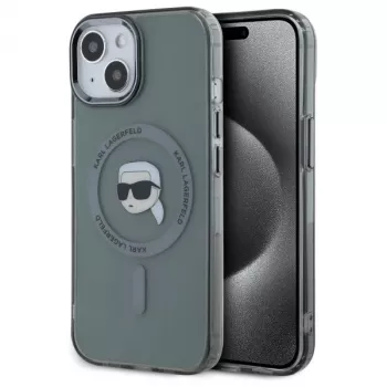 Coque rigide Karl Lagerfeld KLHMP15SHLSKIK IML Metal Karl Head MagSafe pour Apple iPhone 15 6,1 inch noire