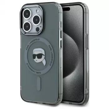 Coque rigide Karl Lagerfeld KLHMP15XHLSKIK IML Metal Karl Head MagSafe pour iPhone 15 Pro Max 6,7 inch noire