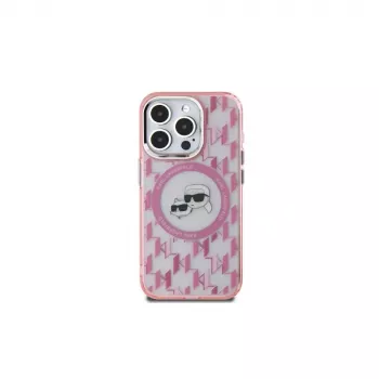 Coque MagSafe Karl Lagerfeld KLHMP15MHMCKMHP pour iPhone 15 Plus 6,7 inch rose IML Monogram Karl & Choupette Head