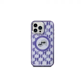 Coque MagSafe Karl Lagerfeld KLHMP15LHMCKMHU pour iPhone 15 Pro 6,1 inch violette IML Monogram Karl & Choupette Head