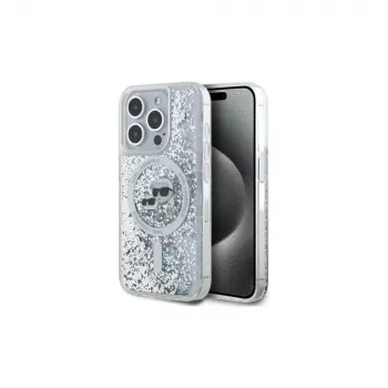 Coque rigide MagSafe Karl Lagerfeld KLHMP15LLGKCSGH pour iPhone 15 Pro 6,1 inch transparente Liquid Glitter Karl & Choupette Head