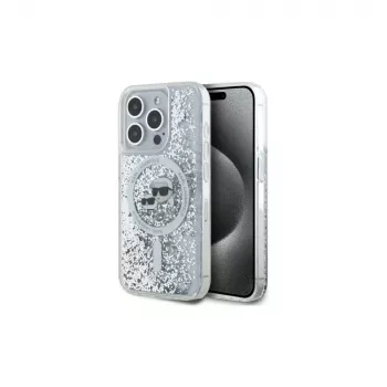 Coque rigide MagSafe Karl Lagerfeld KLHMP15XLGKCSGH pour iPhone 15 Pro Max 6,7 inch transparente Liquid Glitter Karl & Choupette Head