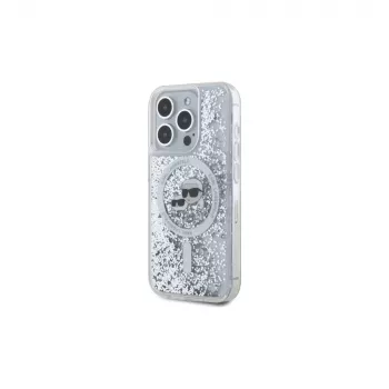 Coque rigide MagSafe Karl Lagerfeld KLHMP15XLGKCSGH pour iPhone 15 Pro Max 6,7 inch transparente Liquid Glitter Karl & Choupette Head