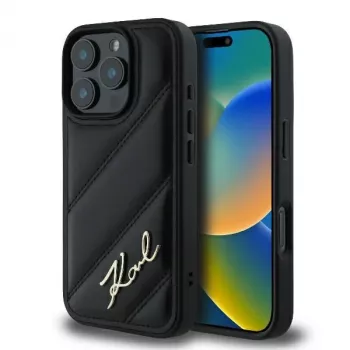 Coque rigide Karl Lagerfeld Quilted Signature pour iPhone 16 Pro, noire