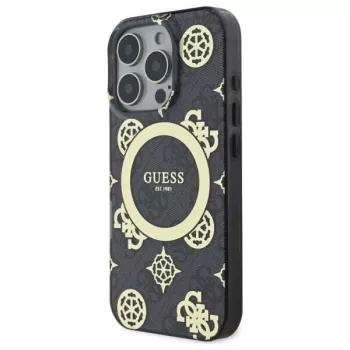 Coque rigide MagSafe Guess GUHMP16XH4PYEEK pour iPhone 16 Pro Max 6,9 inch noire Peony On 4G Background