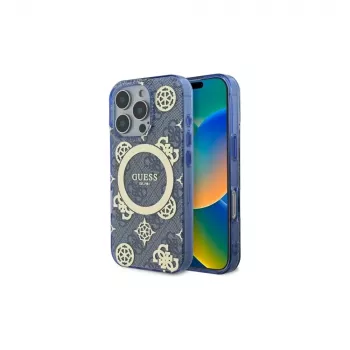 Coque rigide MagSafe Guess GUHMP16LH4PYEEB pour iPhone 16 Pro 6,3 inch bleue IML Peony On 4G Background