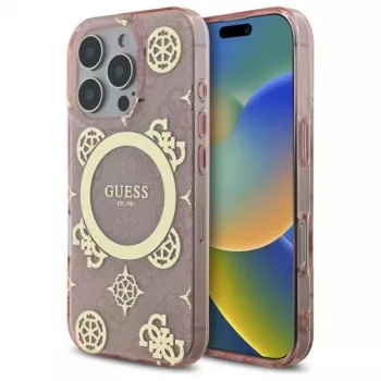 Coque rigide MagSafe Guess GUHMP16LH4PYEEP pour iPhone 16 Pro 6,3 inch rose IML Peony On 4G Background
