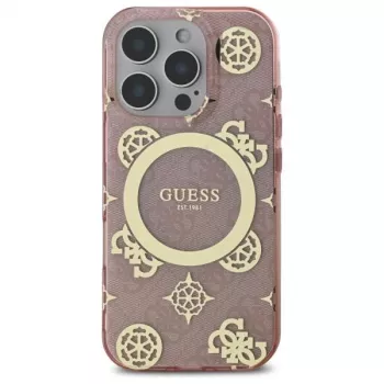 Coque rigide MagSafe Guess GUHMP16LH4PYEEP pour iPhone 16 Pro 6,3 inch rose IML Peony On 4G Background