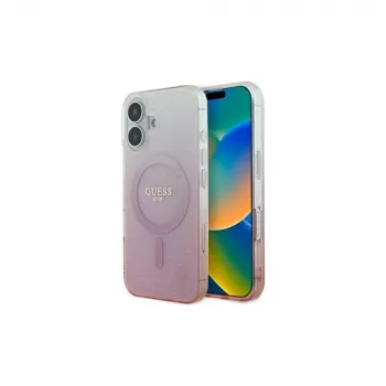 Coque MagSafe Guess IML Glitter Gradient pour iPhone 16 (rose)