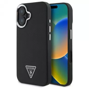 Coque rigide MagSafe Guess Grained Triangle pour Apple iPhone 16 Plus - noire