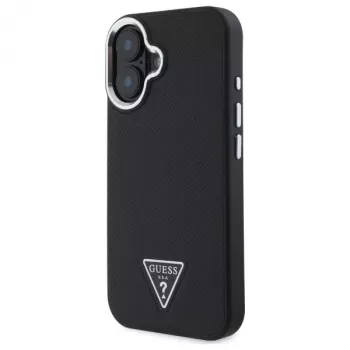 Coque rigide MagSafe Guess Grained Triangle pour Apple iPhone 16 Plus - noire