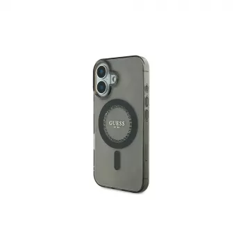 Coque MagSafe Guess IML Rhinestones pour iPhone 16 Plus (noire)