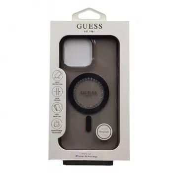 Guess Coque MagSafe IML Rhinestones pour iPhone 16 Pro Max (noir)