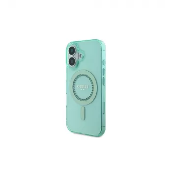 Guess GUHMP16SPFTDTEN iPhone 16 6,1 pouces vert coque rigide IML Rhinestones MagSafe