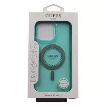 Guess Coque MagSafe IML Rhinestones pour iPhone 16 Pro Max (vert)