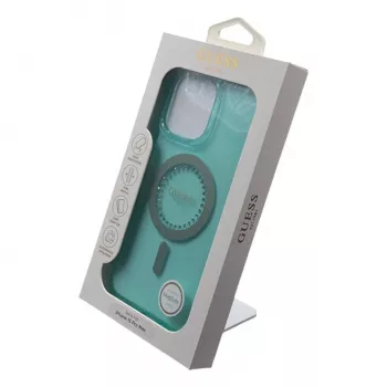 Guess Coque MagSafe IML Rhinestones pour iPhone 16 Pro Max (vert)