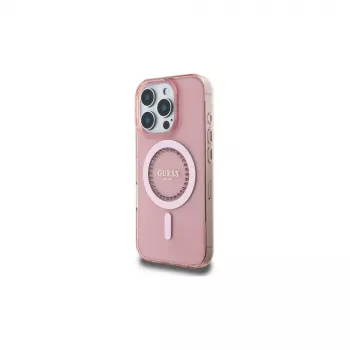 Guess GUHMP16LPFTDTEP Coque rigide IML Rhinestones MagSafe pour iPhone 16 Pro 6,3 rose
