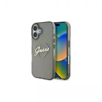 Guess GUHCP16MHCHGSPK Coque rigide pour iPhone 16 Plus 6,7 pouces noir Heart IML