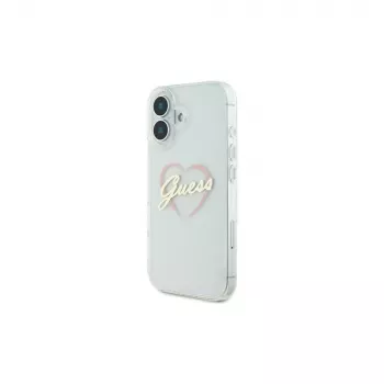 Guess GUHCP16MHCHGSPT Coque rigide pour Apple iPhone 16 Plus, transparent, motif IML Heart