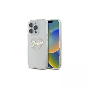 Guess GUHCP16LHCHGSPT Coque rigide IML Heart pour Apple iPhone 16 Pro 6,3, transparent