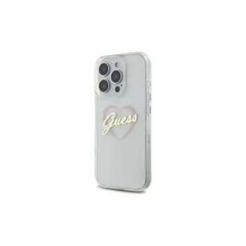 Guess GUHCP16LHCHGSPT Coque rigide IML Heart pour Apple iPhone 16 Pro 6,3, transparent