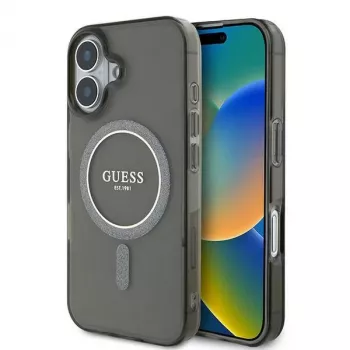 Guess GUHMP16MHFGEREK iPhone 16 Plus 6,7 noir coque rigide IML Glitter Circle MagSafe