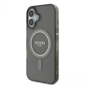 Guess GUHMP16MHFGEREK iPhone 16 Plus 6,7 noir coque rigide IML Glitter Circle MagSafe