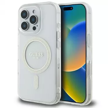 Guess Coque rigide MagSafe Glitter Circle pour Apple iPhone 16 Pro Max (6,9 pouces) - transparent