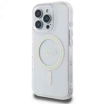 Guess Coque rigide MagSafe Glitter Circle pour Apple iPhone 16 Pro Max (6,9 pouces) - transparent