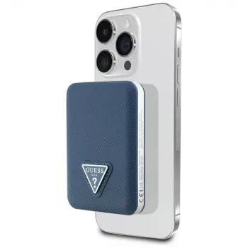 GUESS Grained Triangle Banque d'alimentation sans fil 5000mAh 15W USB-C MagSafe bleu