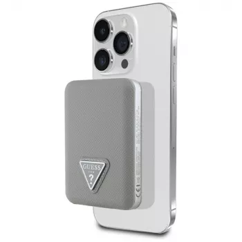 GUESS Grained Triangle Banque d'alimentation sans fil 5000mAh 15W USB-C MagSafe beige