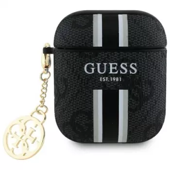 Guess GUA2P4RPSK Coque AirPods 1/2 noire 4G Printed Stripes Charm