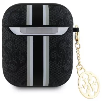 Guess GUA2P4RPSK Coque AirPods 1/2 noire 4G Printed Stripes Charm