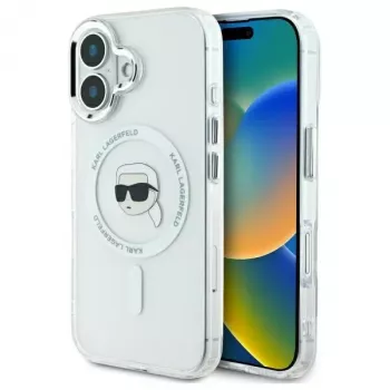 Coque rigide Karl Lagerfeld KLHMP16SHLSKIH IML Metal Karl Head MagSafe pour Apple iPhone 16 6,1