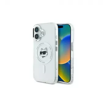 Coque rigide Karl Lagerfeld KLHMP16SHLSCHH IML Metal Choupette Head MagSafe pour iPhone 16 6,1 inch blanche