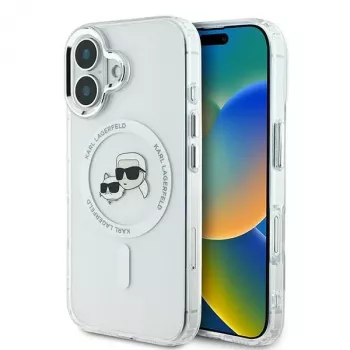 Coque rigide Karl Lagerfeld KLHMP16SHLSKCH IML Metal Karl & Choupette Head MagSafe pour iPhone 16 6,1 inch blanche