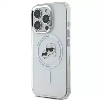 Coque rigide Karl Lagerfeld KLHMP16LHLSKCH IML Metal Karl & Choupette Head MagSafe pour Apple iPhone 16 Pro, blanche