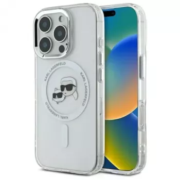 Coque rigide Karl Lagerfeld KLHMP16XHLSKCH IML Metal Karl & Choupette Head MagSafe pour Apple iPhone 16 Pro Max 6,9