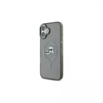 Coque rigide Karl Lagerfeld KLHMP16SHLSKCK IML Metal Karl & Choupette Head MagSafe pour Apple iPhone 16 6,1 inch noire