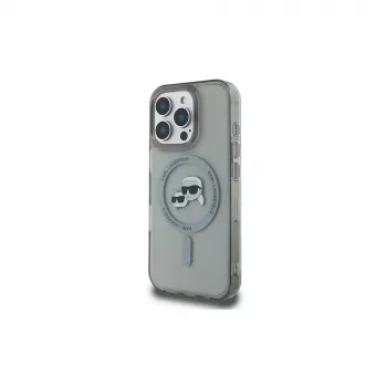 Coque rigide Karl Lagerfeld KLHMP16LHLSKCK IML Metal Karl & Choupette Head MagSafe pour iPhone 16 Pro 6,3