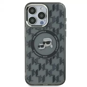 Coque MagSafe Karl Lagerfeld KLHMP16LHMCKMHK IML Monogram Karl & Choupette Head pour iPhone 16 Pro 6,3 inch noire
