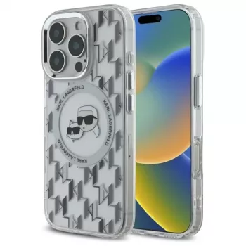 Coque MagSafe Karl Lagerfeld KLHMP16LHMCKMHT IML Monogram Karl & Choupette Head pour iPhone 16 Pro 6,3 inch transparente
