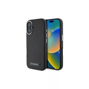 Coque rigide Karl Lagerfeld KLHMP16MPGMSRPK pour iPhone 16 Plus 6,7 inch avec plaque métallique, MagSafe – noire